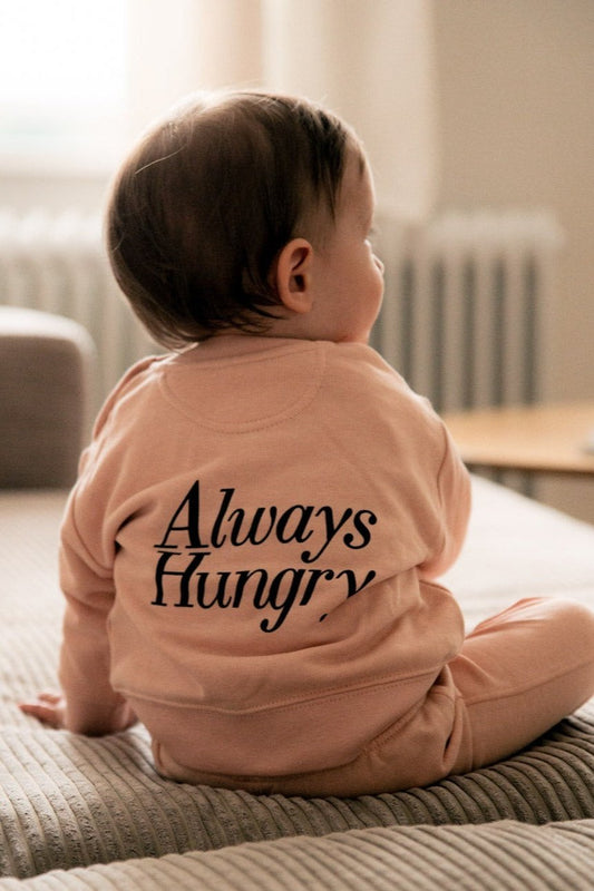 NEW - Always Hungry Baby Set - Sweatshirt and pants - peach